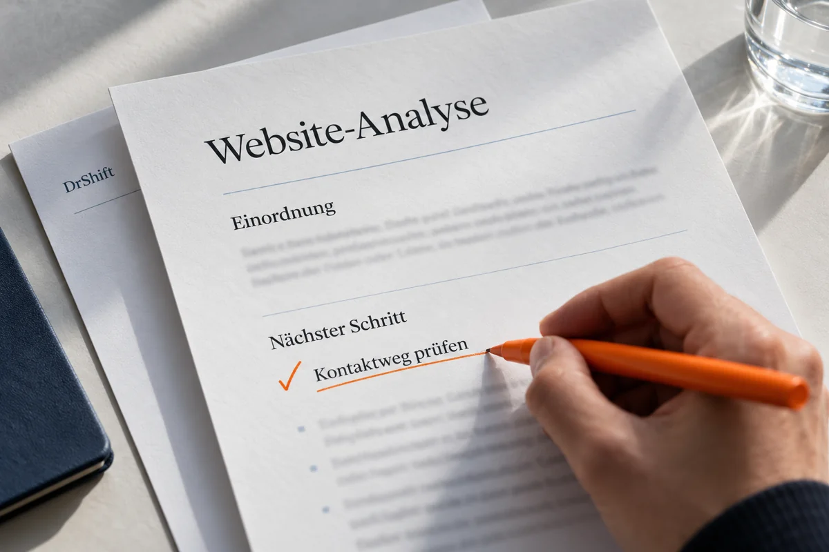 Illustration eines persönlichen Analysebriefs: Der nächste Schritt Kontaktweg prüfen wird markiert.