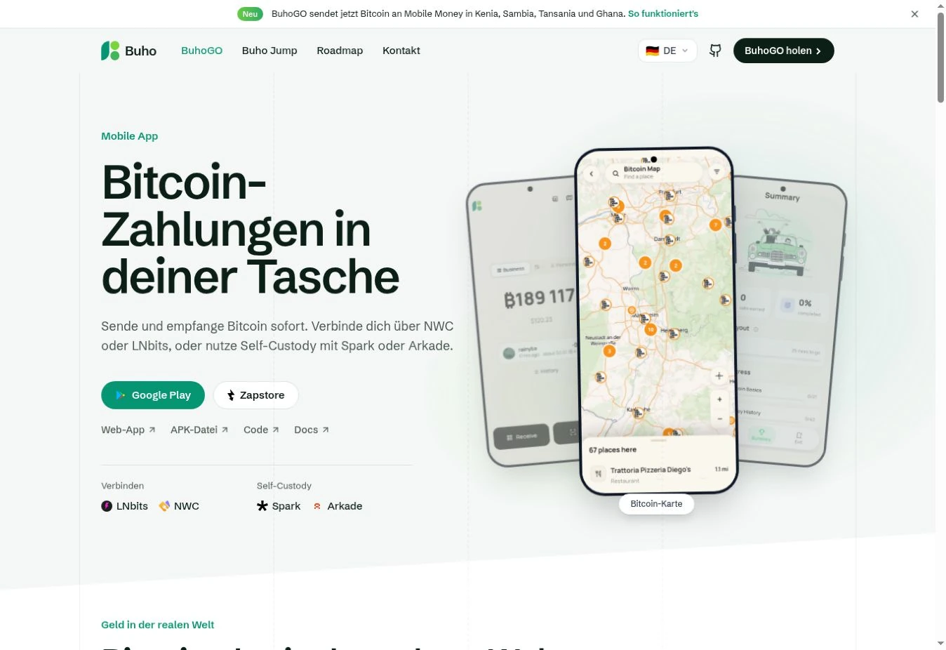 BuhoGO-Projektwebsite mit Wallet-Vorschau