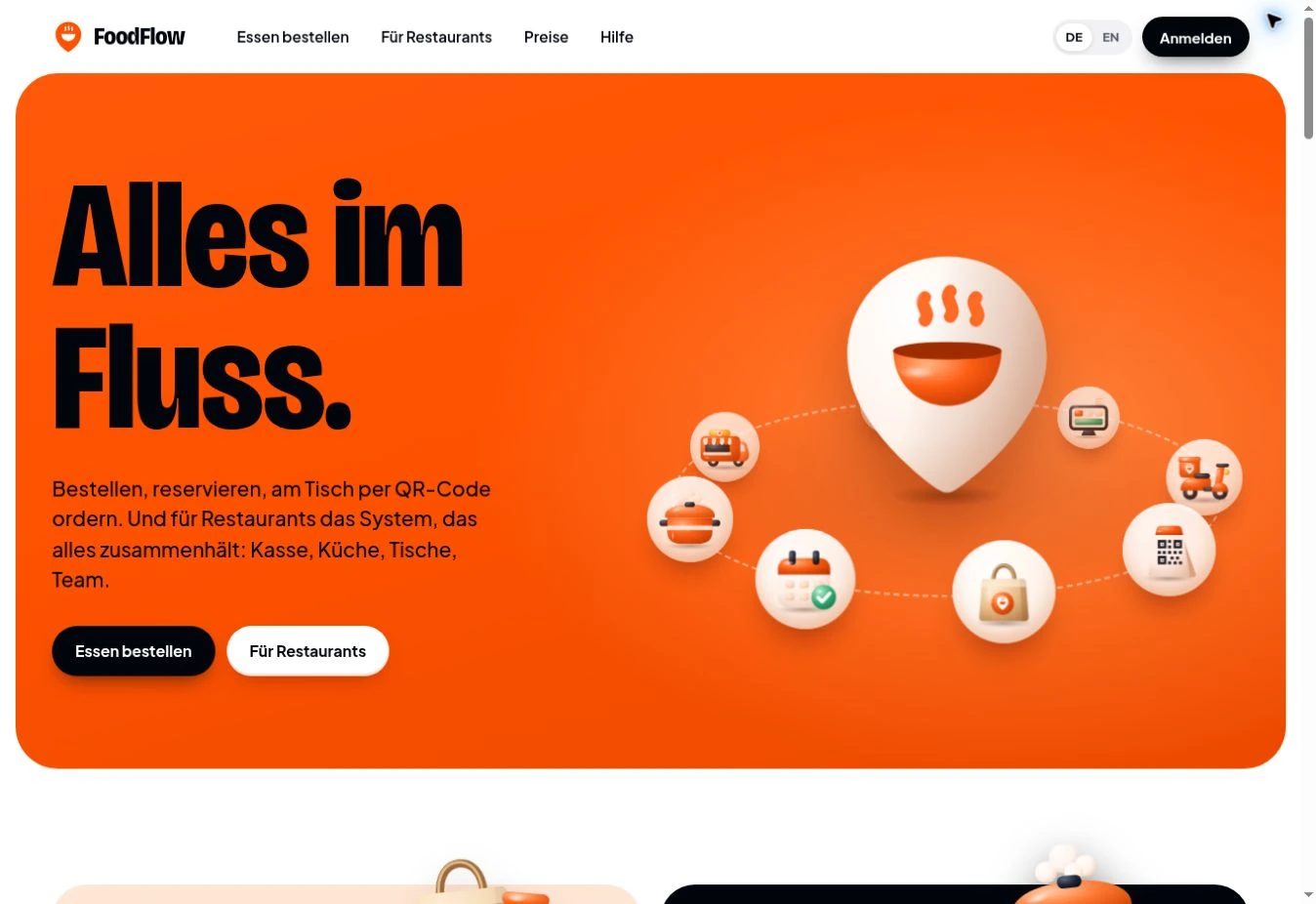 FoodFlow-Website mit Bestell- und Restaurantangebot