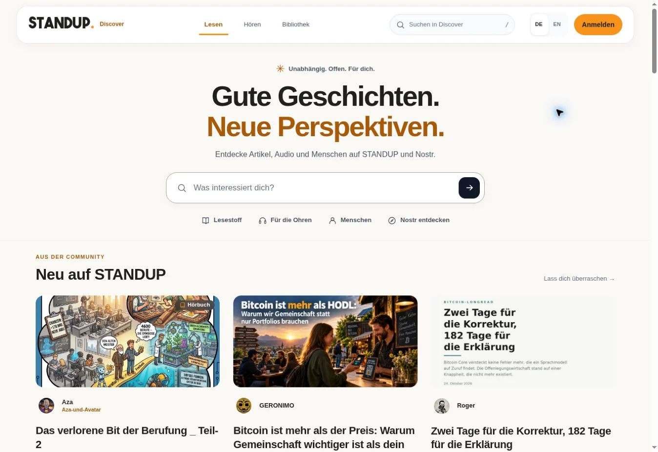discover – Ansicht der Projektwebsite