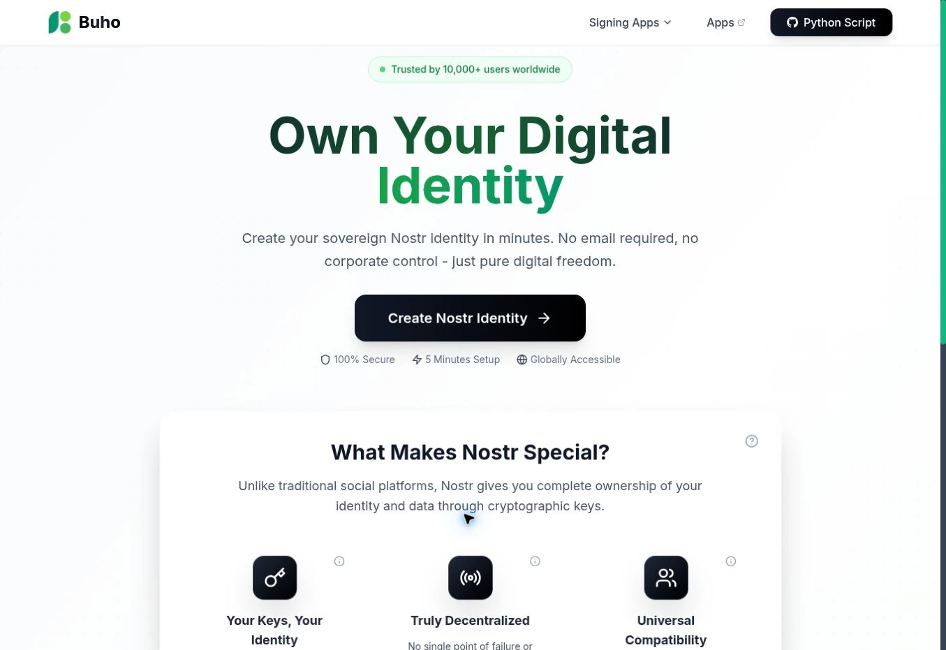 Identity Machine: Startseite des Nostr-Identitätswerkzeugs