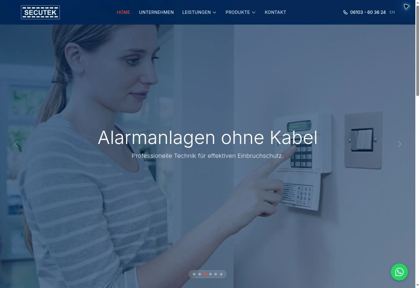 SECUTEK-Website mit Sicherheitsangebot und direktem Kontakt