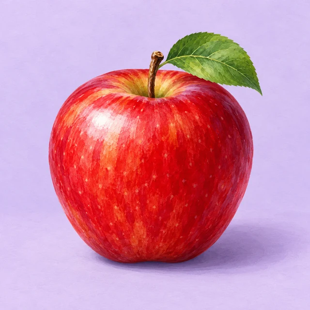 Gemalter roter Apfel als Bild für eine Vokabelaufgabe
