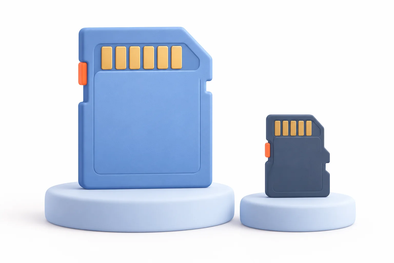 Cozy 3D-Illustration einer SD-Karte und einer microSD-Karte